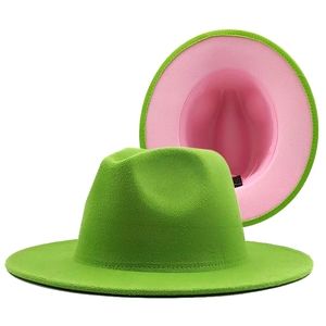 Green with Pink Bottom AKA Sorority Fedora Two Tone Hat